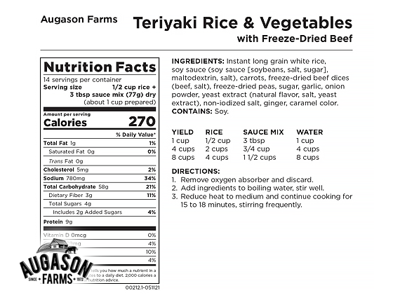 Augason Farms: Teriyaki Rice & Vegetables with Freeze-Dried Beef Can